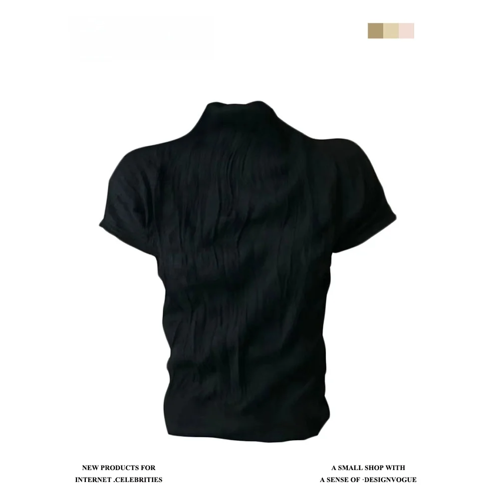 

Женская модная тонкая футболка с высоким воротником, приталенного кроя, однотонная, для весны и лета