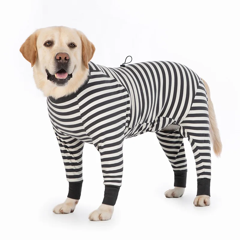 

Dog pajamas, pure cotton striped unisex, soft and comfortable, adjustable chest circumference for warmth and stomach protection