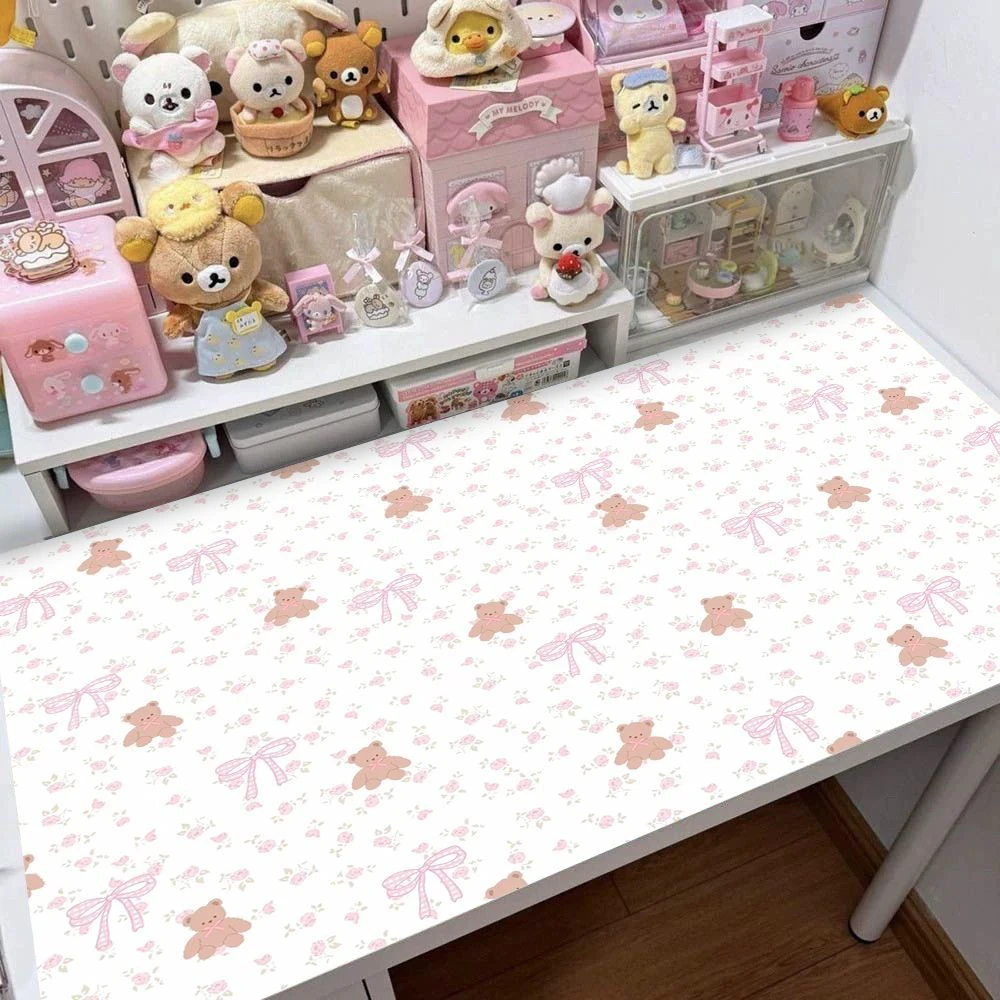 Pink Floral Bow Bear Pu Leather Mousepad Office Desk Mat Mouse Pad Computer Speed Type Carpet Mat Player Laptop Keyboard Cartoon