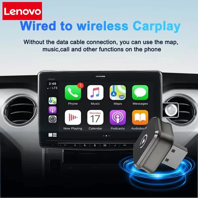 Lenovo Mini CarPlay 2026 2 in 1 Wireless CarPlay Adapter For Apple And Android Auto Connect WiFi Bluetooth USB Plug Play
