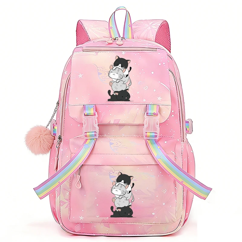 

Funny Cat Print Girls Backpack Anime Cartoon Teenager Bagpack Large Capacity Kids School Bag Bookbag for Girls Boys