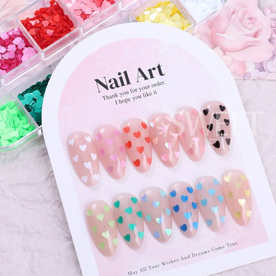 12 شبكة لون الحلوى القلب بريق مسمار الترتر المجسم الملونة الحب القلب رقائق تألق مسمار الفن اكسسوارات الديكور #5