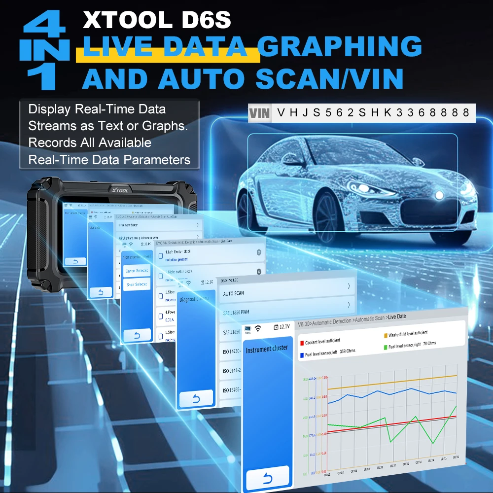 XTOOL D6S Automotive Diagnostic Tools ECM TCM ABS SRS EPB Car obd2 Scanner Lifetime Free Update FCA Autoauth 30 Resets CAN FD