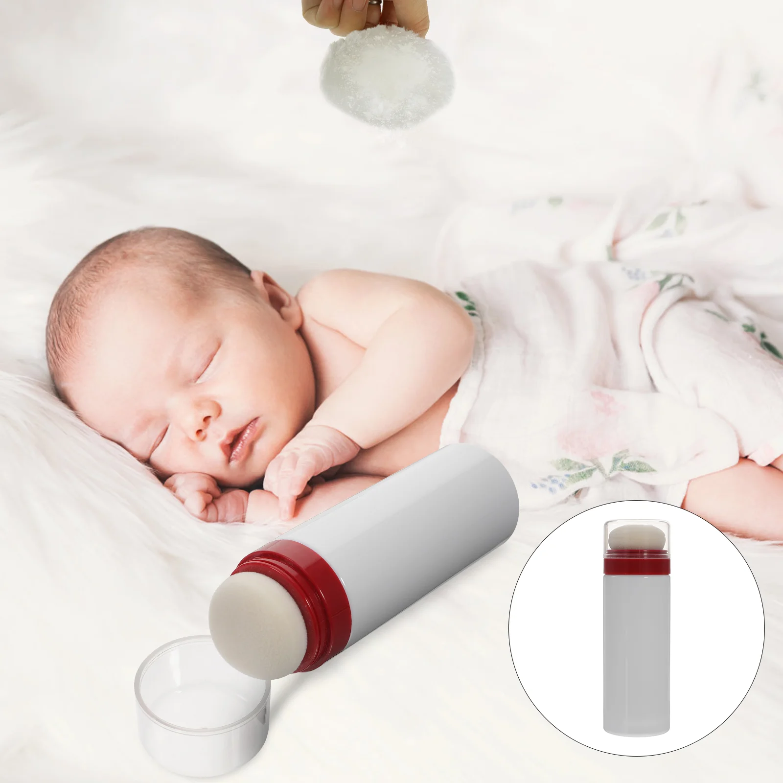 2 Pcs Baby Powder Puff Box Red Color Dust Cover Portable Talcum Powder Bottle for Infants Easy Application Travel Home Use Gifts