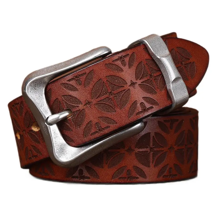 

Мужской ремень с пряжкой из нержавеющей стали, винтажный ремень из воловьей кожи с лазерной гравировкой