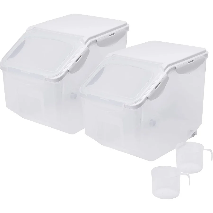 

Контейнер для хранения риса на 10 литров/20 фунтов с мерным стаканчиком, без BPA, для риса | Зерно | Корм для домашних животных | Мука, 2 шт., прозрачная