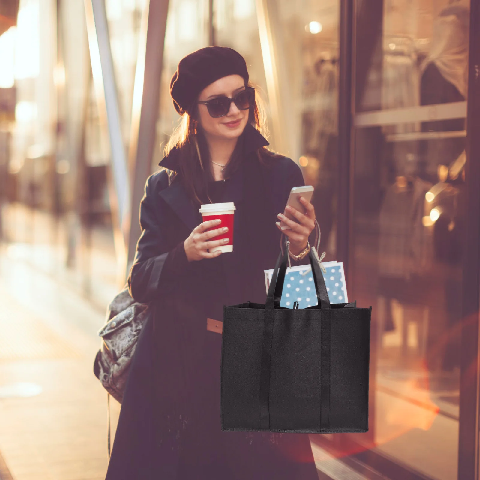

3 Pcs Tote Bags Non-woven Shopping Large Capacity Oxford Cloth Handbag Weave Reusable Foldable Black Groceries Travel