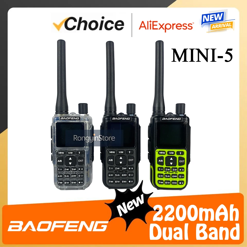 BAOFENG Mini-5 Walkie Talkie 2200mAh FM Dual PTT Bluetooth Programming Wireless Copy Frequency Upgraded of UV 5R Mini Ham Radios