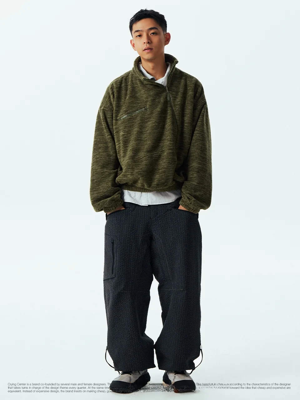 Loose Unisex Hoodie Half Open Slant Door Trim Sweatshirt Polyester Fiber Long Sleeve Zipper Closure Neutral Style Casual Wear