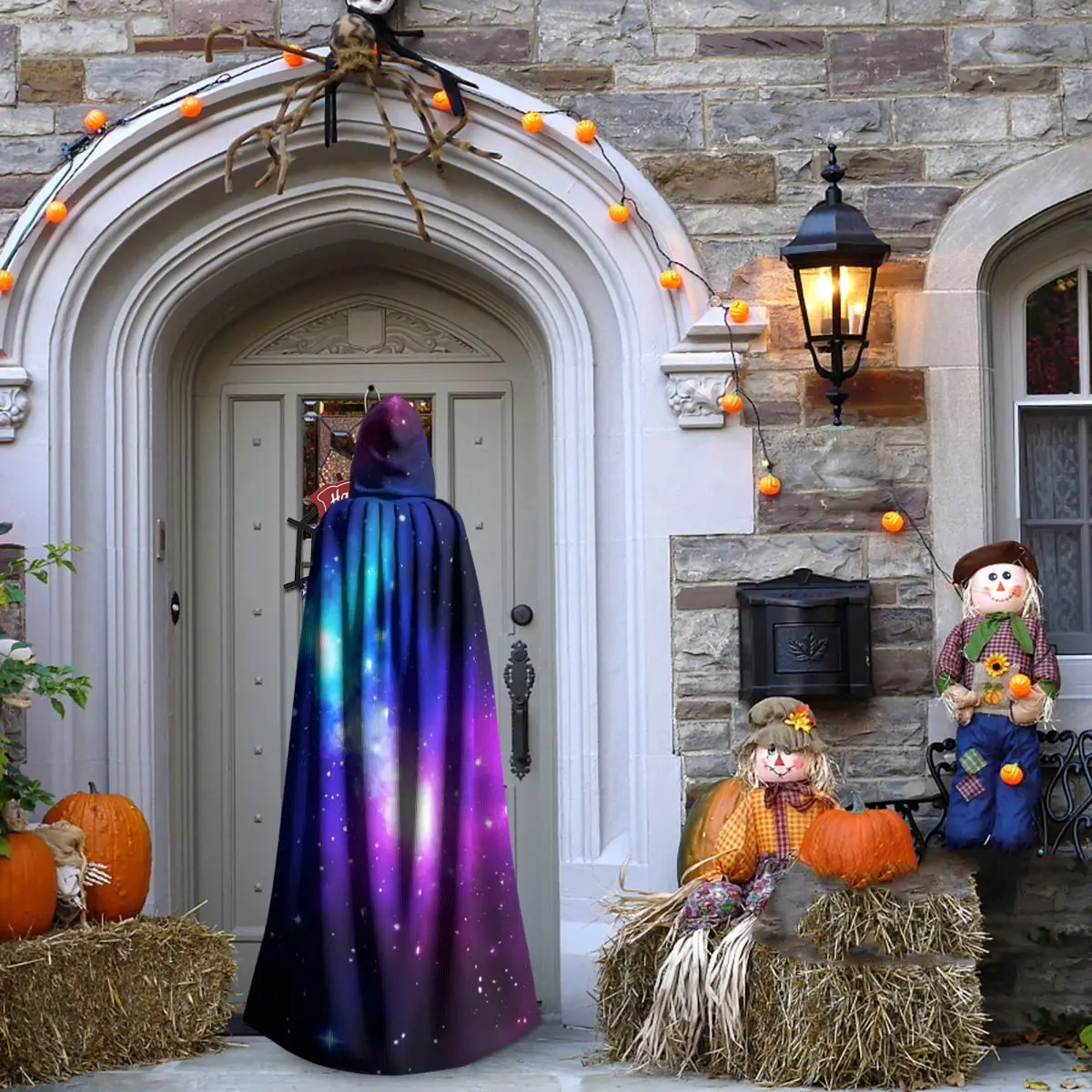 Constellation Star Clusters Galaxies Print Halloween Long Hooded Cloak Witch Medieval Costume Cosplay Cape HalloweenVampire