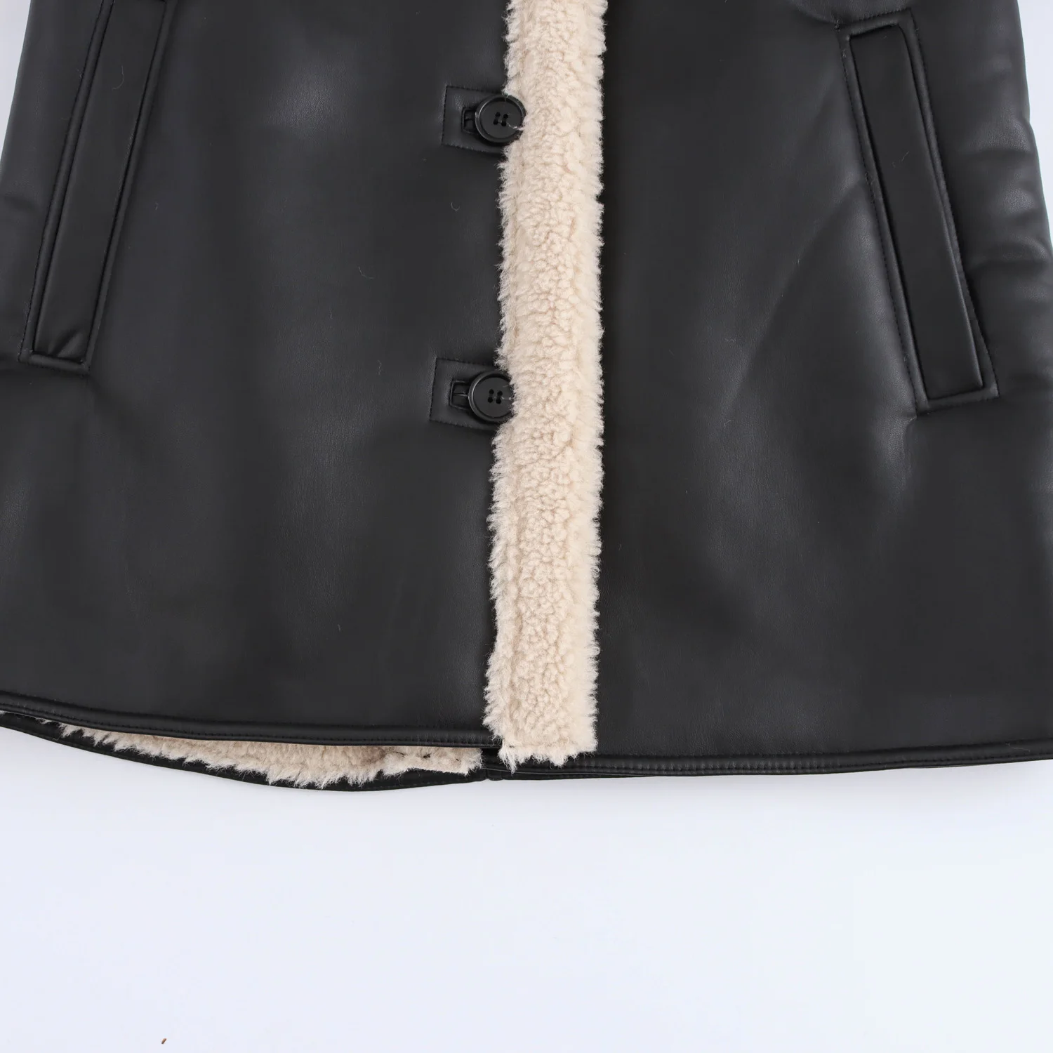 JNLEAOG Jesienna Nowa Damska Modna Kurtka z Efektem Skóry Dwustronna Długi Płaszcz z Wykładanym Kołnierzem Zapinana na Guziki Polyes...