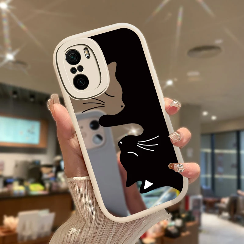 For Xiaomi Redmi K40 K20 Pro Case Lovely Black Cat Cartoon Funda For Redmi A1 A2 12 12C 10 10C 9A 9C 9 Mirror Phone Cover Etui