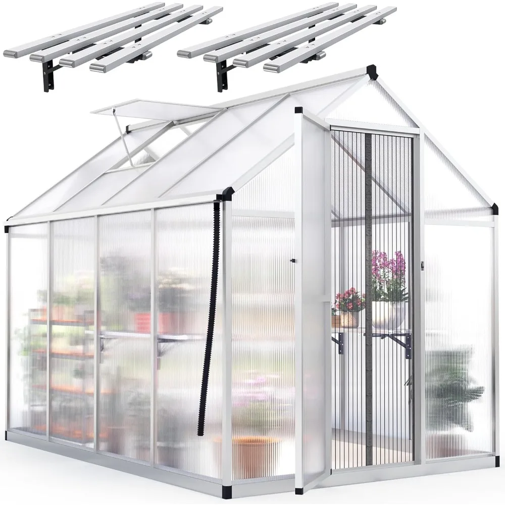 8x6FT Large Walk-in Greenhouse for Outdoors, Aluminum Frame & Polycarbonate Panel Garden Plant Hot Green House