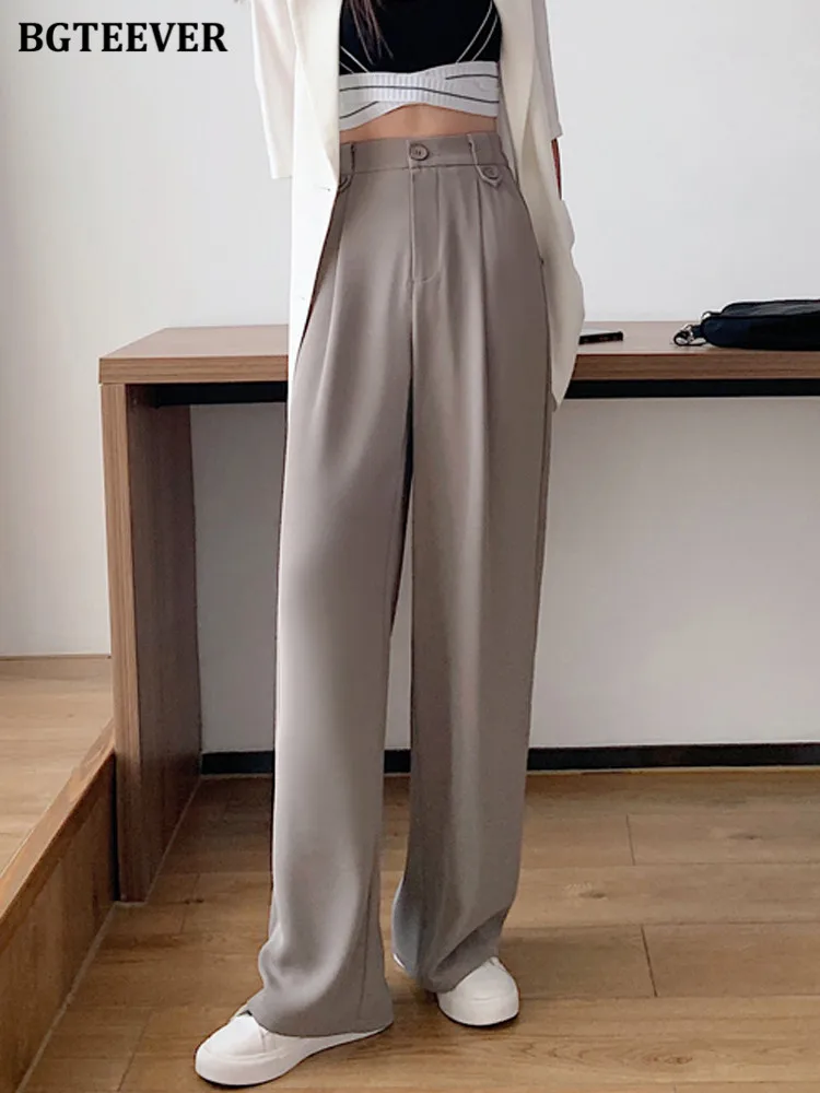 

BGTEEVER Spring Autumn Loose Female Wide Leg Trousers Causal Elastic High Waist Women Long Pants Ladies Solid Pantalon