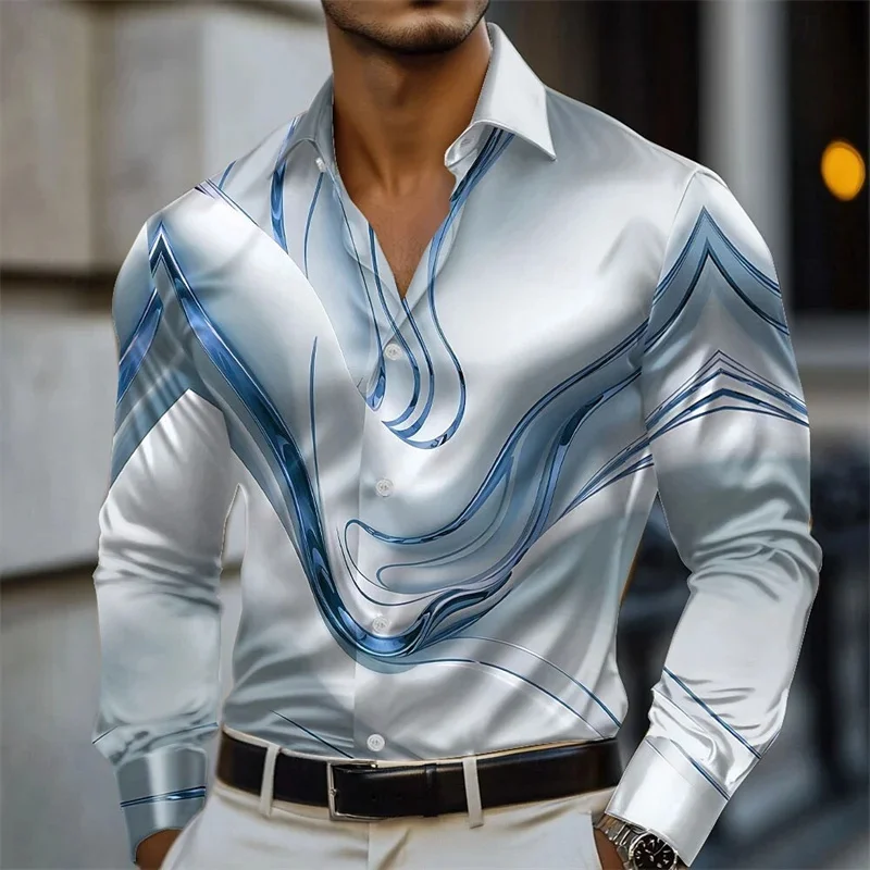 New style casual striped design shirt summer men's long sleeve lapel high-end fashion button long sleeve professional street par