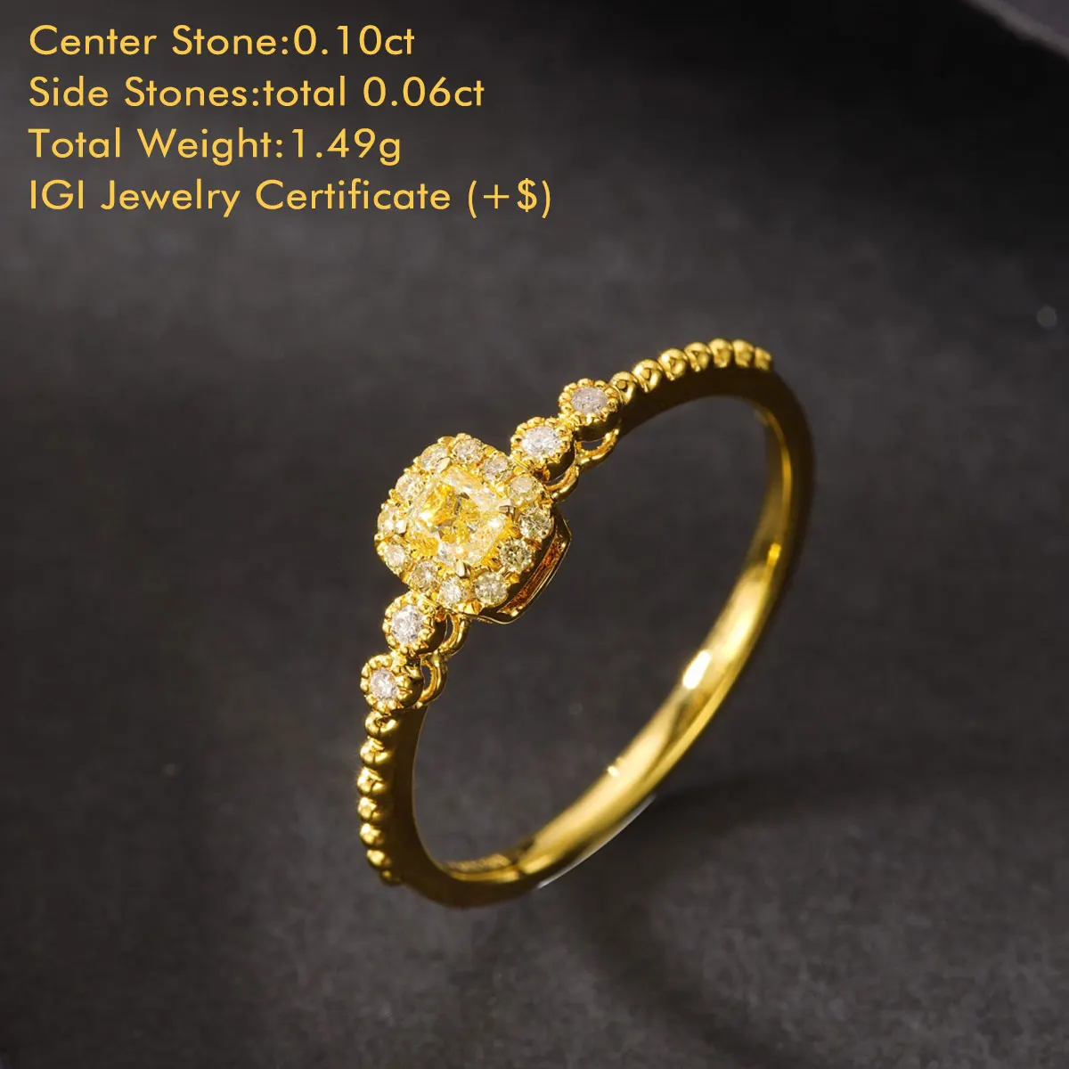 Yellow Halo Diamond Ring 18K Yellow Gold Cushion Cut Yellow Diamond Ring Natural Genuine Diamond Sidestone Ring For Engagement