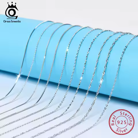 ORSA JEWELS Genuine 925 Sterling Silver Necklace Figaro O-ring Neck Chain Twisted Snake Bar Singapore Box Chain Necklace Women 1