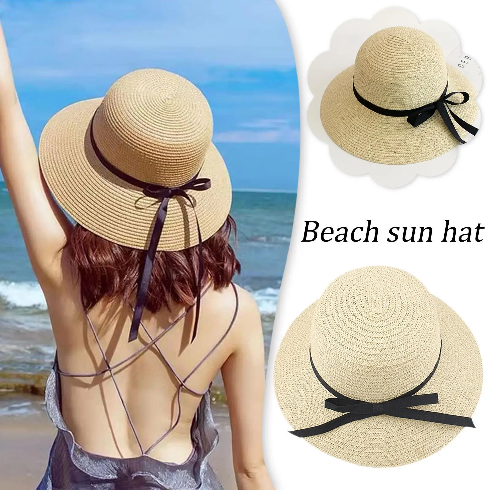 

Summer Big Wide Brim Beach Sun Hat Bohemia Cap Straw Floppy Sun Block UV Protection Hat