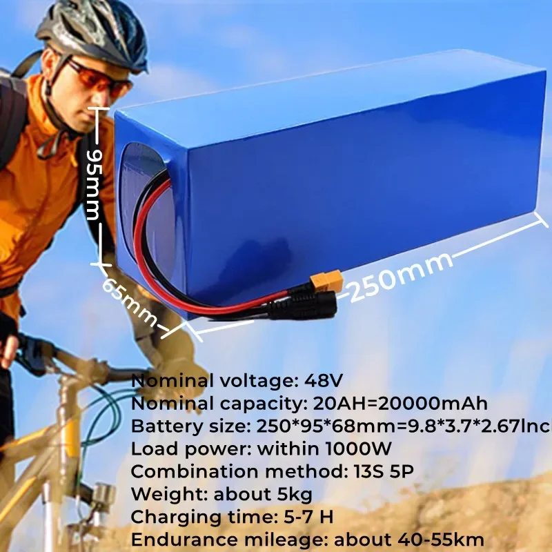 

E-Bike Li-ION Battery 48V 13S5P 20Ah Battery Pack 1000W High Power 20.0Ah Lithium Battery for Electric Bicycle BMS+54.6V Charger