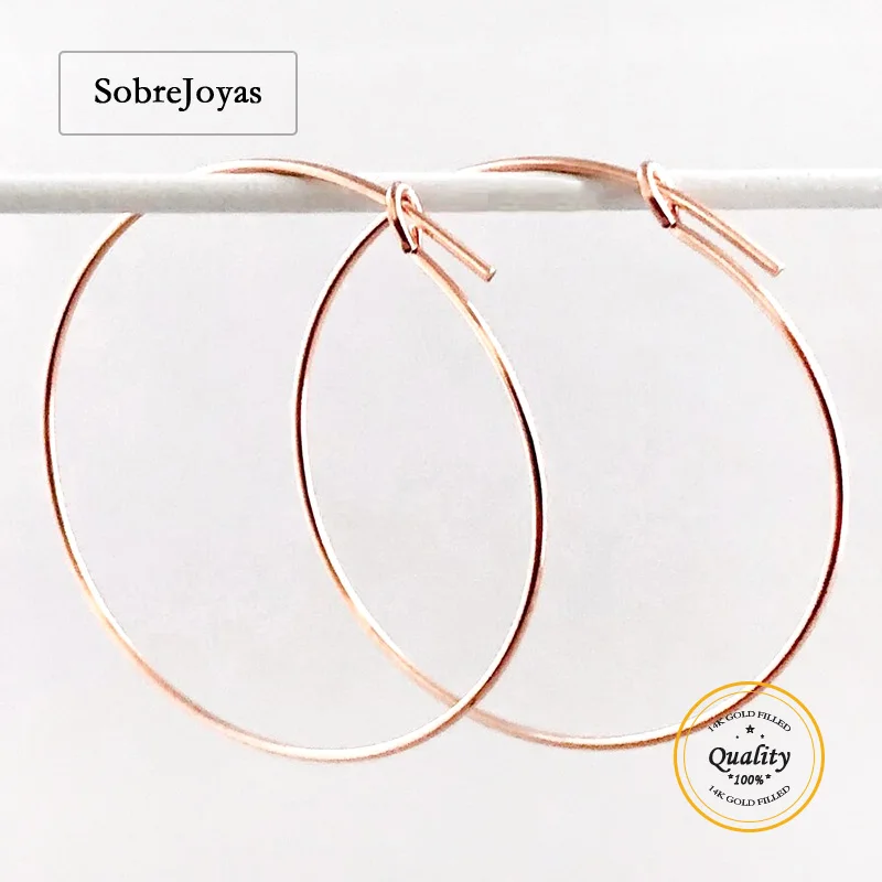 

14-каратное розовое золото, заполненные серьгами-кольцами, круглые ушные провода, бисер, фурнитура для ювелирных изделий своими руками, оптовая продажа, 15/20/25/30/45 мм, проволока для ушей