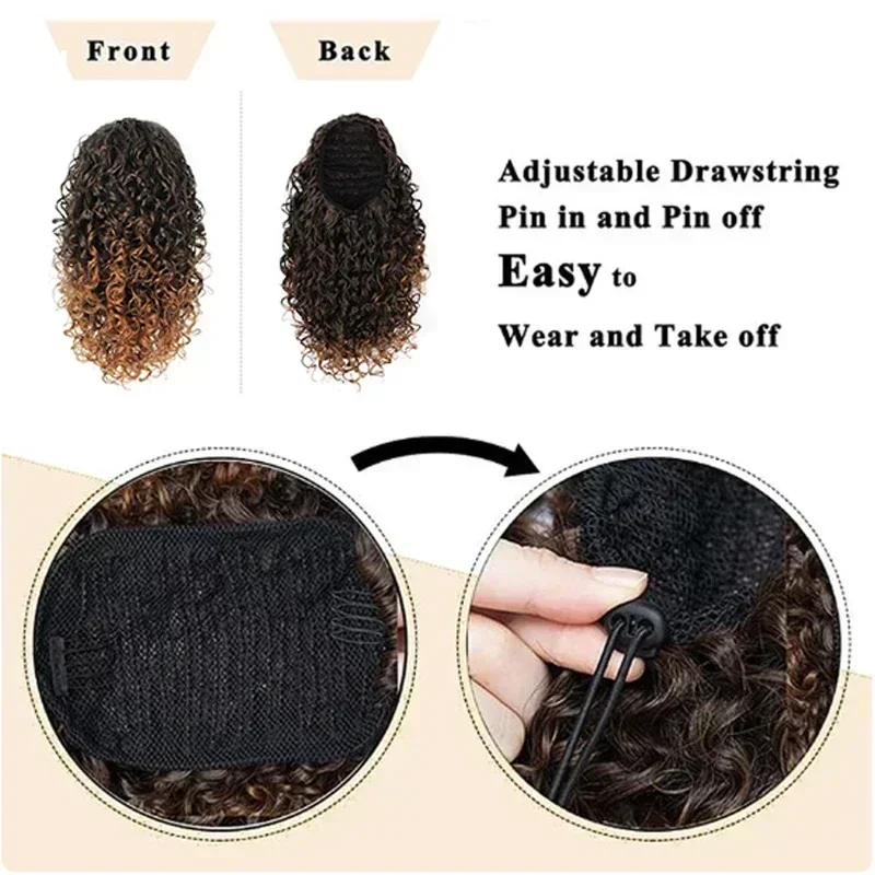 14inch Short Afro Kinky Curly Drawstring Ponytail Hair Extensions Synthetic Fluffy Wavy Clip in Ponytail Hairpiece for Women