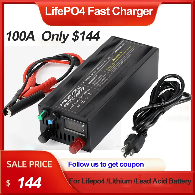 14.6V 12.6V 100A Lifepo4 Iron Phosphate Battery Charger 36A 60A 85A High Power Battery Charger 12V LifePO4 Battery Fast Charger