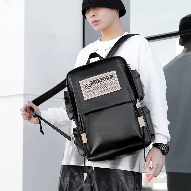 PU backpack for male college students, Ins trendy cool backpack, large capacity minimalist backpacks  bolsa  mochilas рюкзак bag