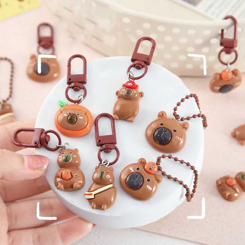 Cute Cartoon Capybara Keychain Earphone Case Car Keychains For Women Men Backpack Pendant Decoration Accessories Small Gifts