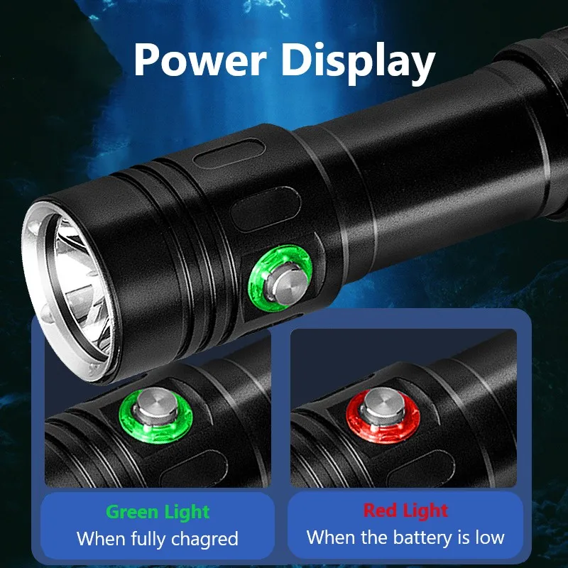 XHP160 Diving Flashlight Super Bright Scuba Dive Flashlights IPX8 Waterproof Diving 500M Underwater Diving Fishing Flash Light
