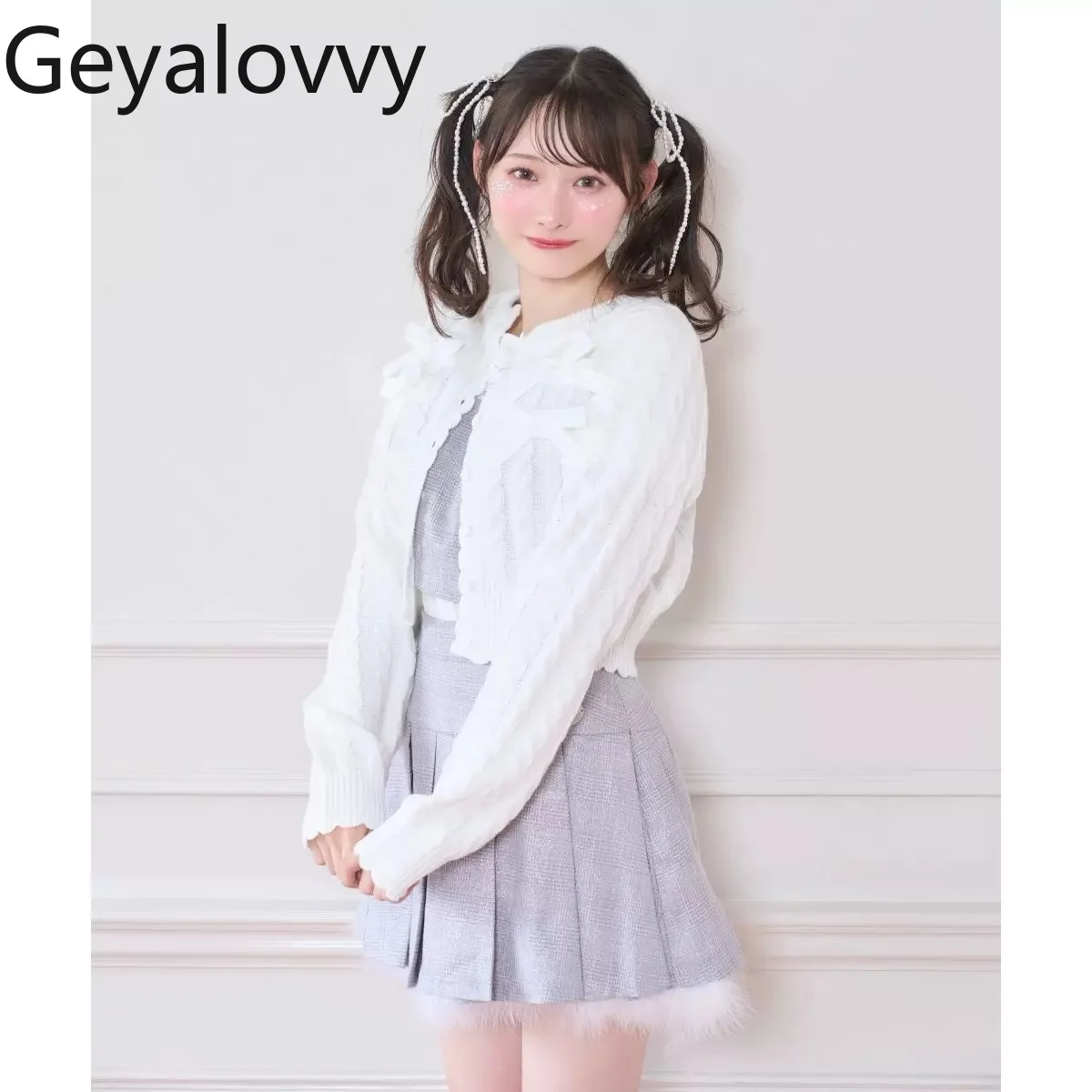 Süße Mädchen Bowknot Twisted Muster Gestrickte Bowknot Kurze Strickjacke Herbst Neue Vielseitige Rundhals Langarm Pullover Jacke