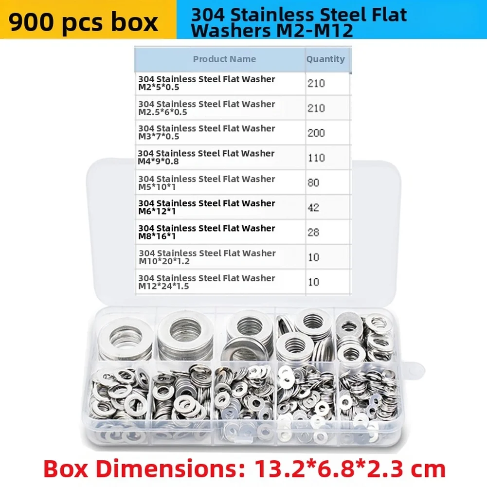 

Набор плоских шайб из нержавеющей стали 304 (900/11000 шт.), металлические стопорные кольца, прокладки для домашнего декора, ремонта на производстве и бытового использования