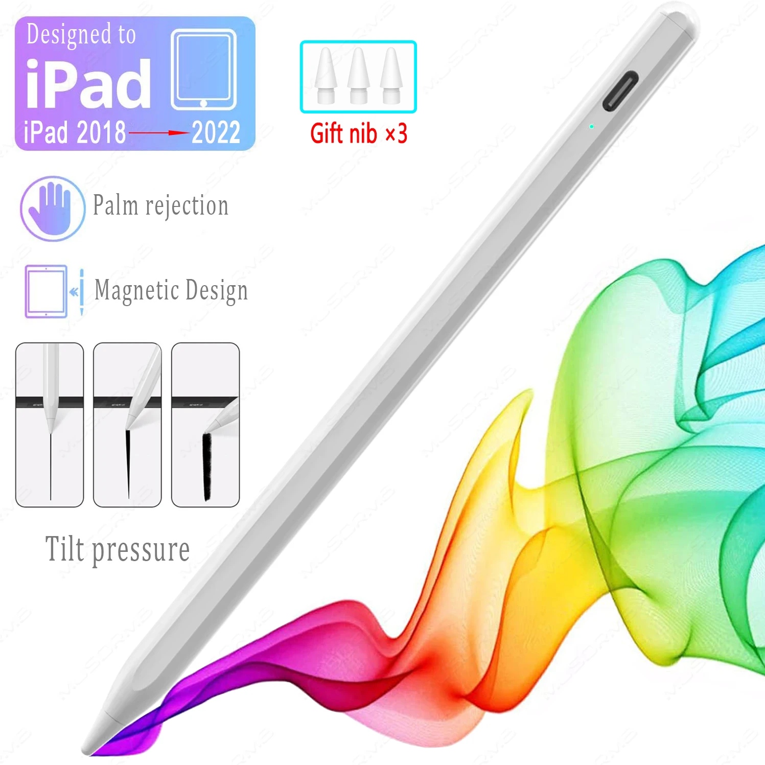 Стилус для Apple iPad, карандаш для iPad Pro 11 12,9 2021 2022 Air 3 4 5 10,5 10,2 2020 7th 8th 9th 10th Mini 5 6, давление наклона ручки