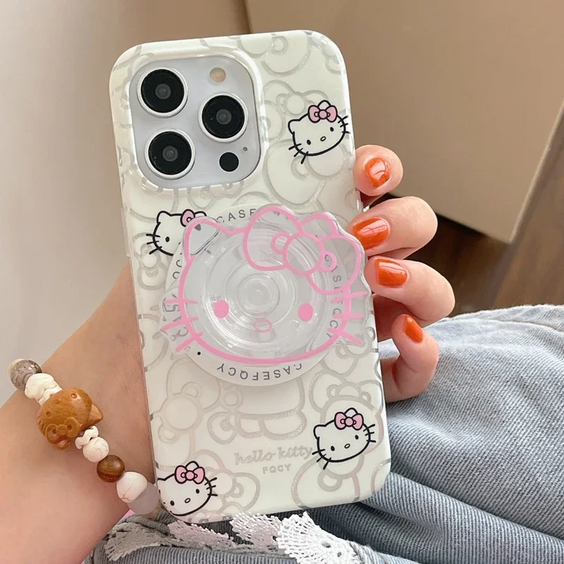 Urocza kreskówka Sanrio Hello Kitty magnetyczny uchwyt Magsafe do telefonu iPhone 15 14 13 12 11 Pro Max etui na twardą obudowę