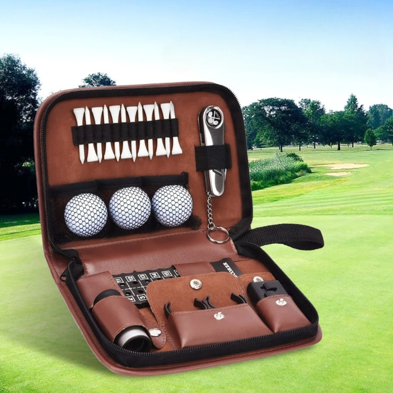 21pcs Golf Tool Bag Multifunctional Leather Storage Bag Waterproof Wear-resistant for Daily Practice Travel Holiday Gifts