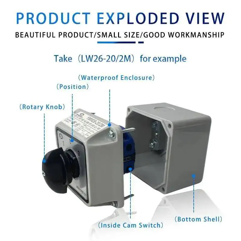 Yaming Electric LW26-25/1M Changeover Rotary Cam Gear Switch 25A One Pole With Waterproof Enclosure YMW26 LW28
