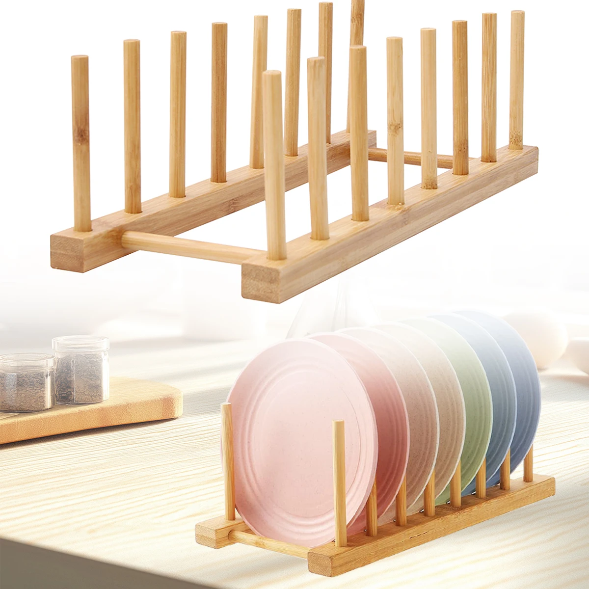 

NEWEST Plate Storage Rack Wooden Dish Rack for Cup Dish Pot Lid Drain Holder Kitchen Organizer Shelf Storage Containe