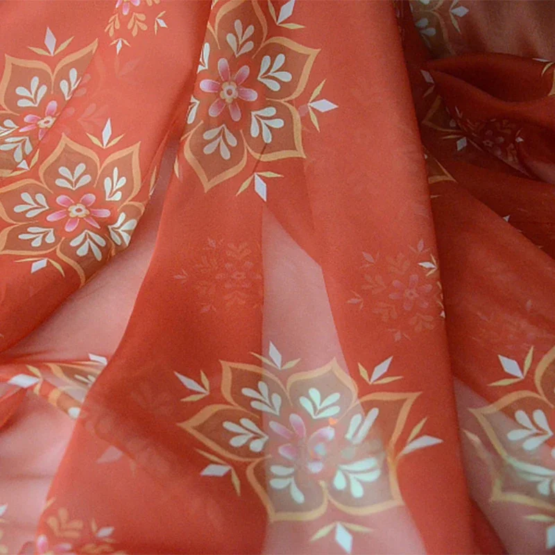 

1x1.4m Dunhuang Printed Chiffon Fabric Tang Style Flower Chiffon Fabric DIY Large Sleeves Pleated Hanfu Sewing Cloth