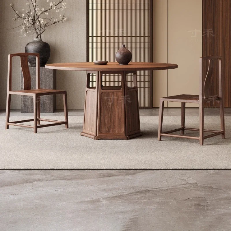 Cunhe Song style aesthetic black walnut solid wood round dining table