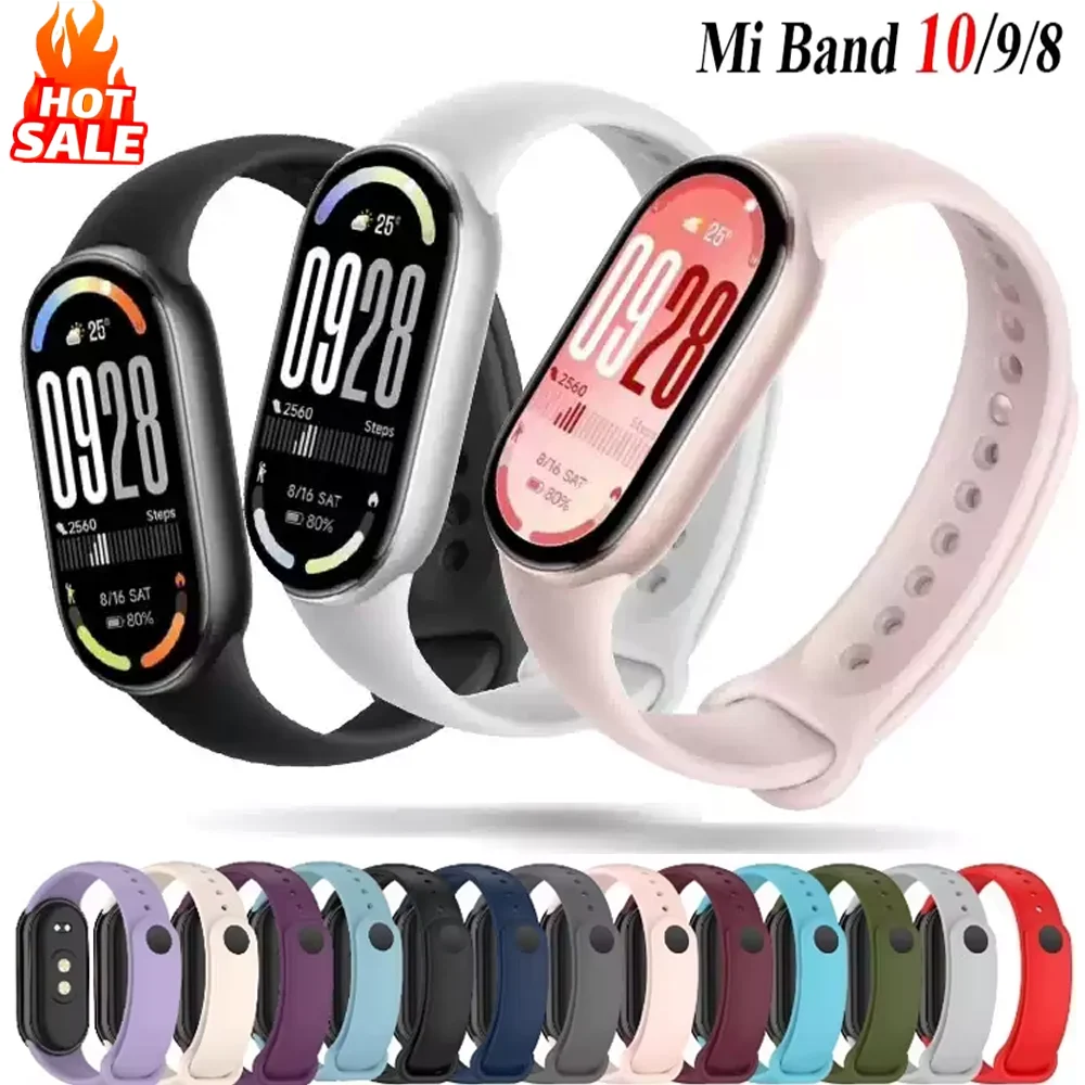 Silicone Strap For Xiaomi Mi Band 10 9 8 Sport Smart Watch Wrist Bracelet Original Band 9 Band 8 NFC WristBand Accessories Case