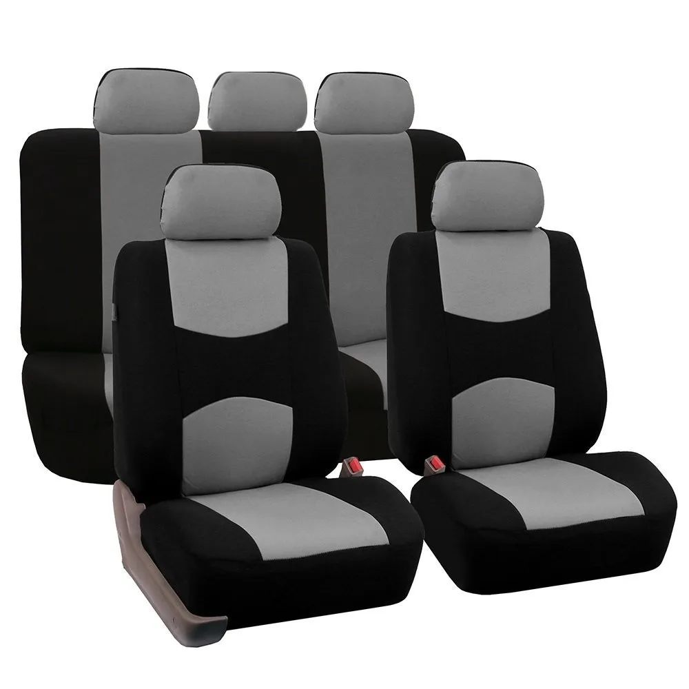 Universal Cloth Car Seat Cover Set, Nine Piece Full Coverage Protector, Breathable Fabric, Anti Slip Backing, Washable, Fits