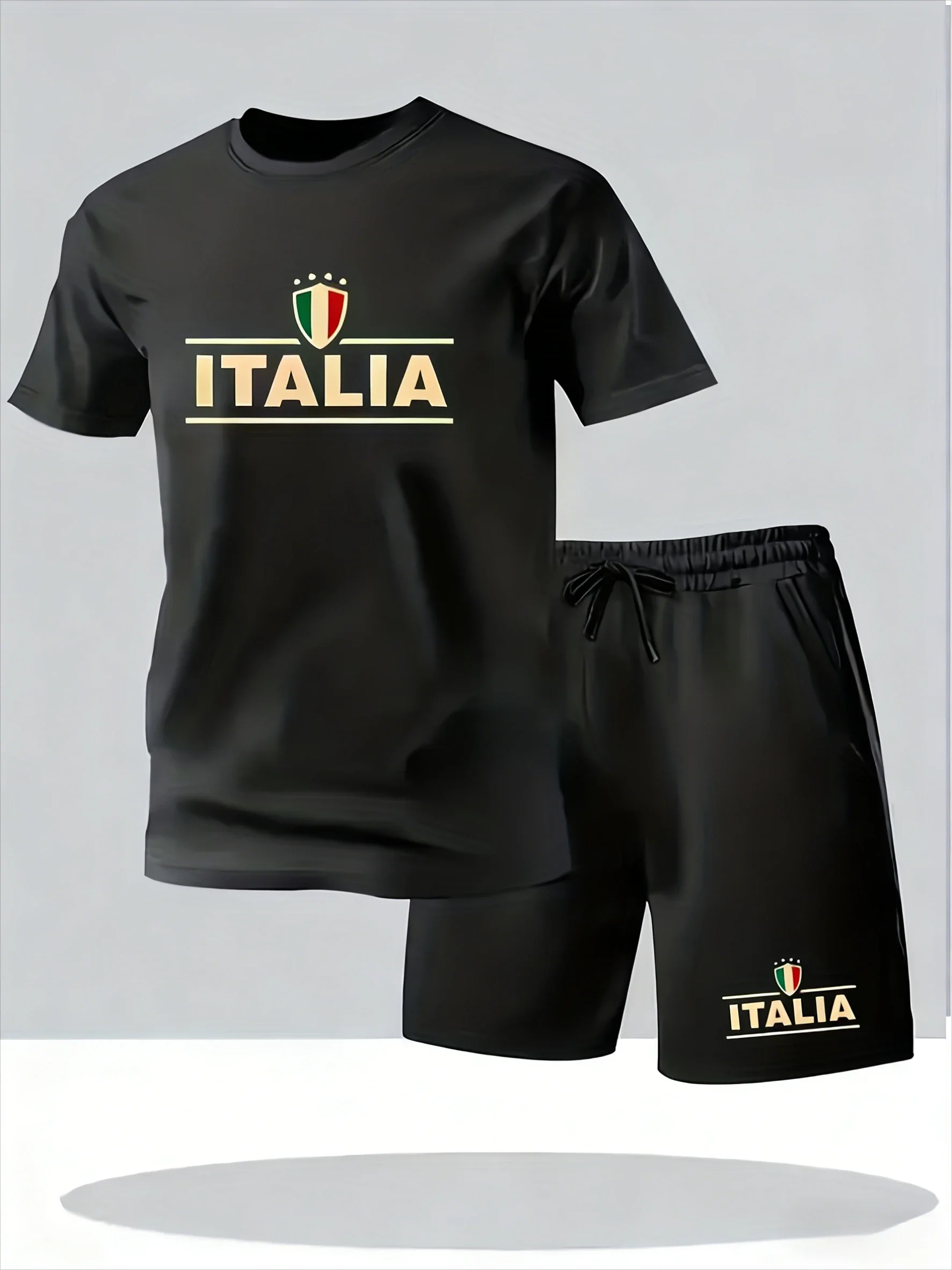 

2026 New Arrival 2-Piece Men's Set, Italia Print Short Sleeve T-Shirt & Shorts, Sportswear Tracksuit in 3 Colors