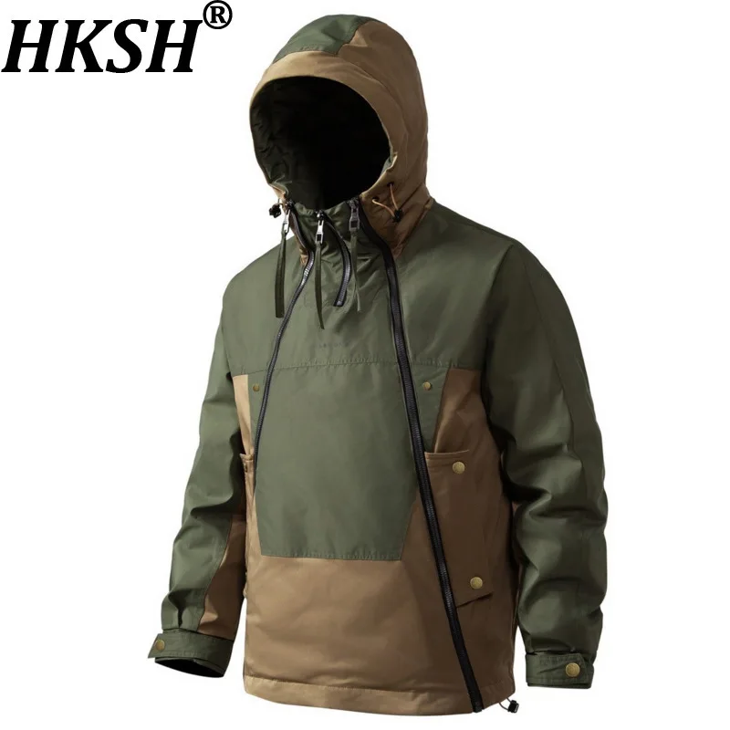 

HKSH осень-зима новая мужская модная техническая одежда повседневная теплая куртка с двойной молнией контрастного цвета стеганое пальто с капюшоном HK13182