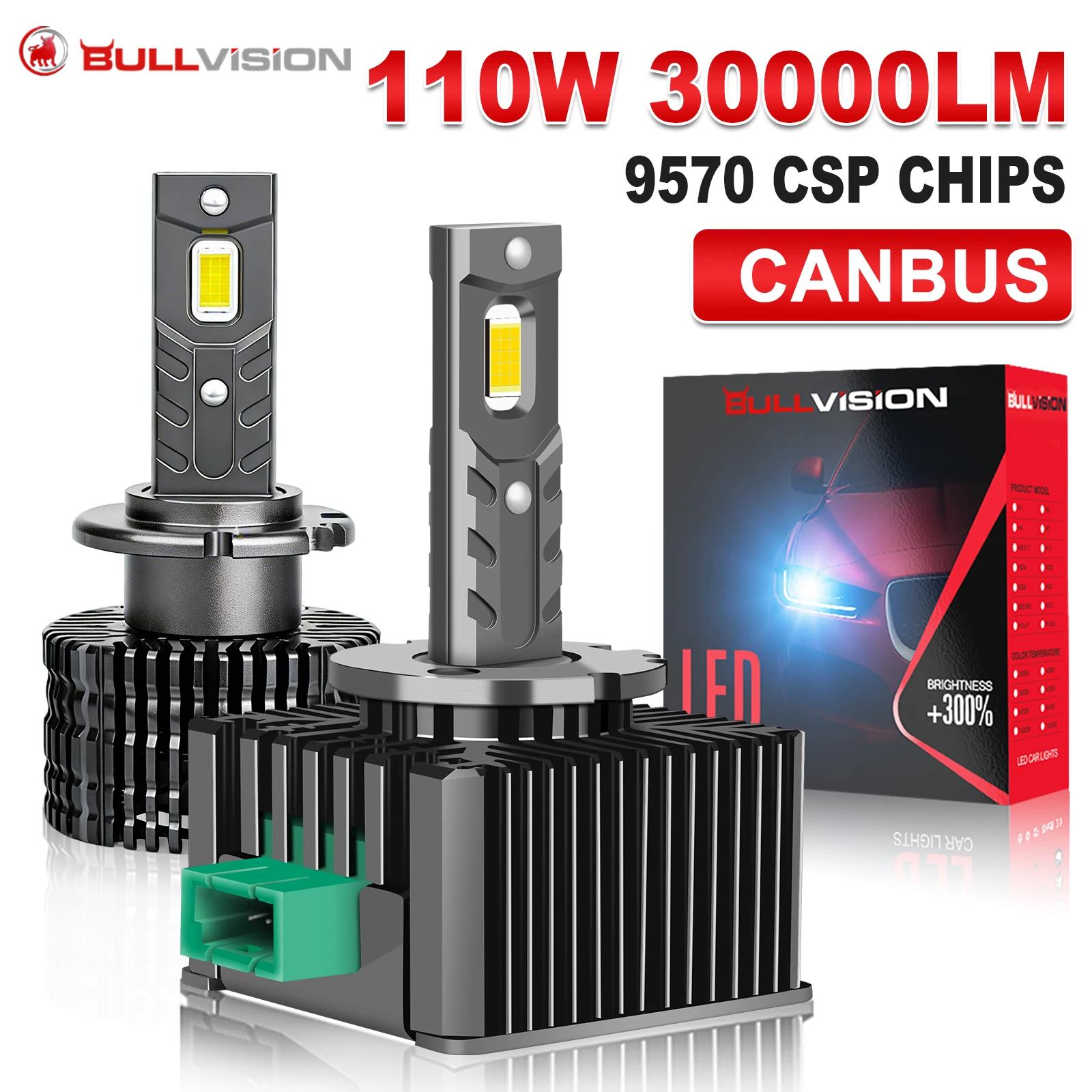 Bullvision D1S D3S LED Canbus D2S D5S D4S D8S D1R D3R LED Headlight 4300K 6000K 30000LM Auto Xenon Bulbs Replacement 110W Bulb
