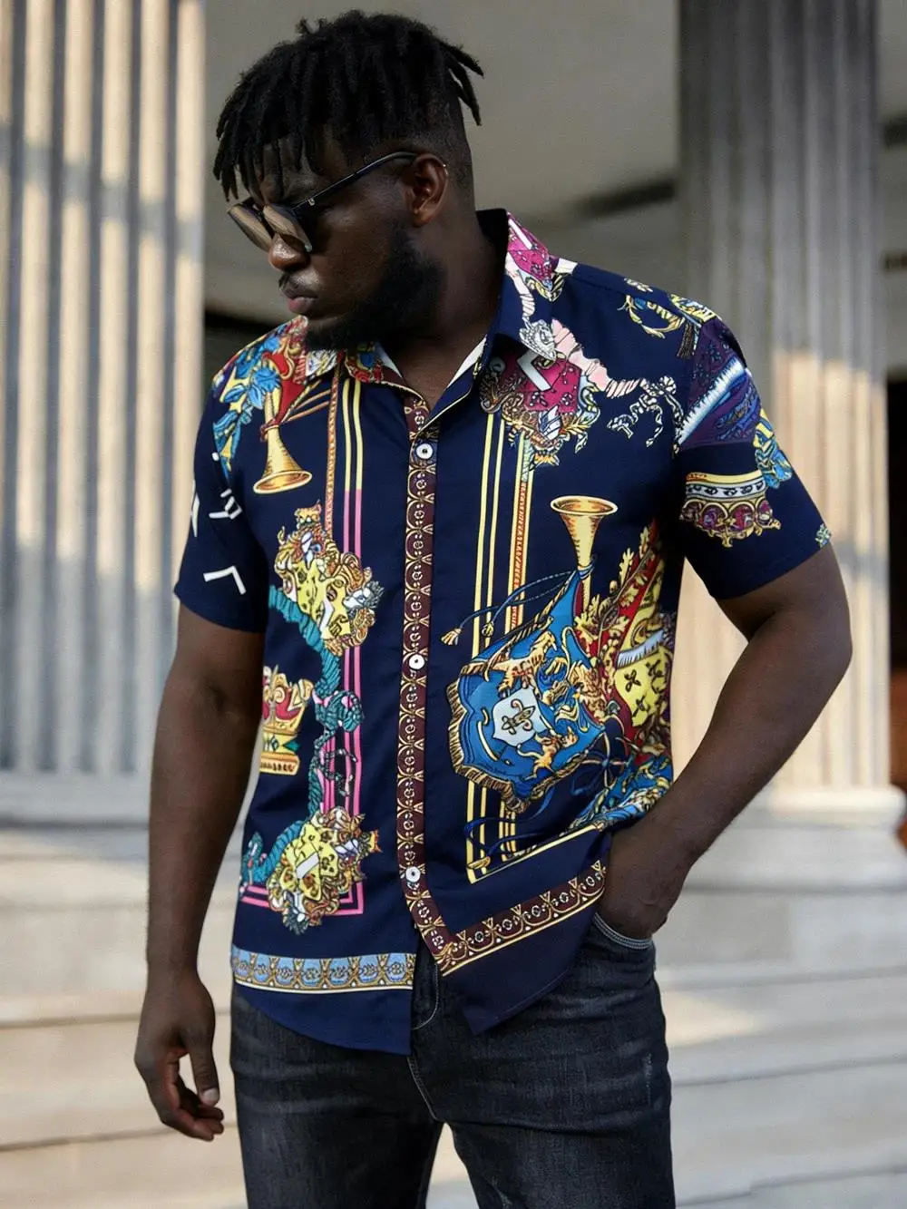

Men's Casual Short-Sleeve Collar Shirt with Colorful Irregular Pattern 3D Printed Shirt Hawaiian Vacation Social Men's Clothing