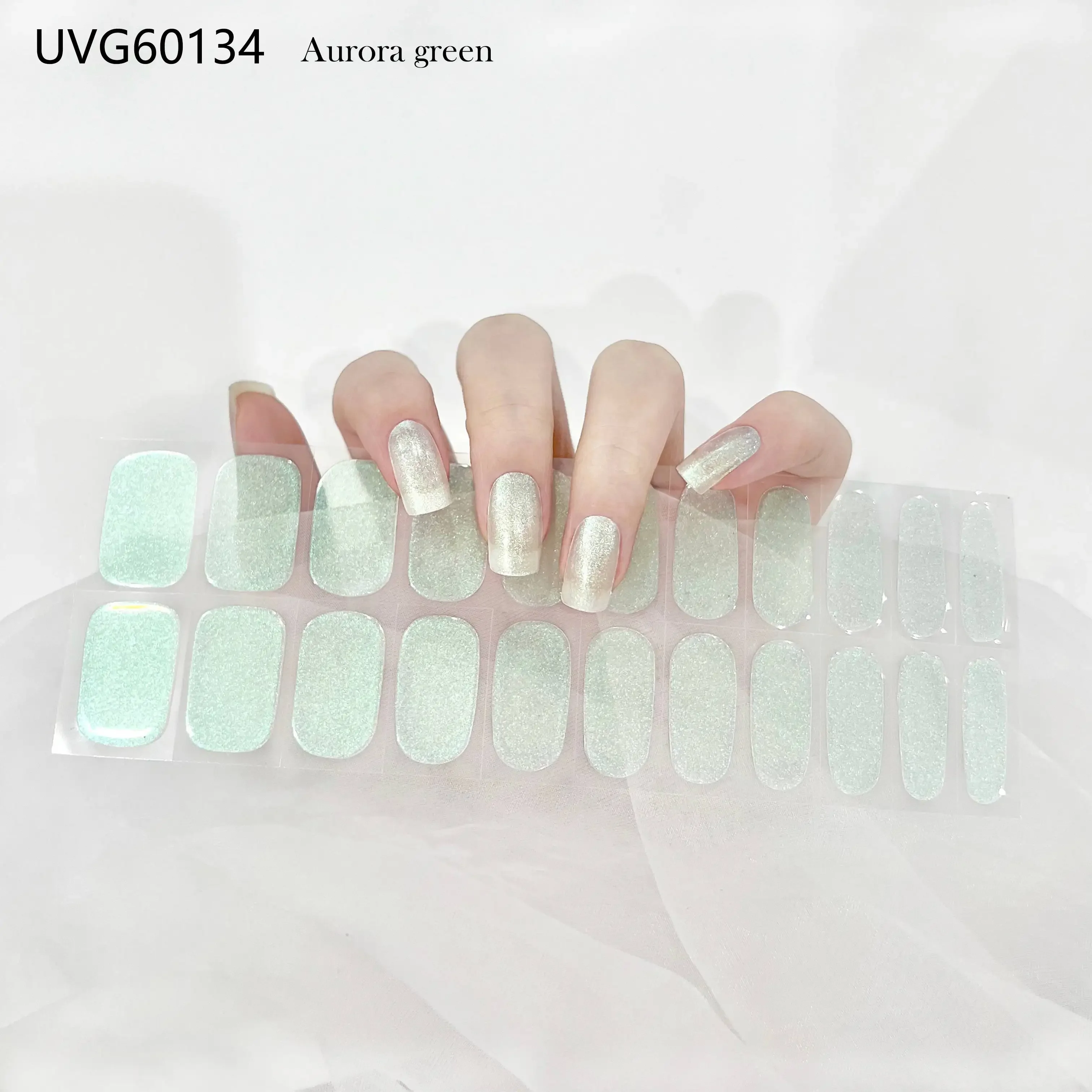 22Tips UV Semi-cured Gel Nail Wraps Press on Nail Gold Foil Stickers The Headlight Becomes Hard and Fully Covers The Nail Patch