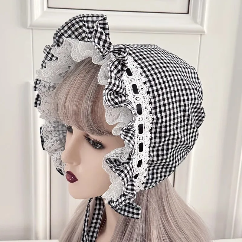 لوليتا نمط الكشكشة بونيه قبعة النساء الفتيات خادمة تأثيري ممسحة قبعة اليقطين قبعة المرأة الحاج الفيكتوري بونيه المتضخم خادمة Co
