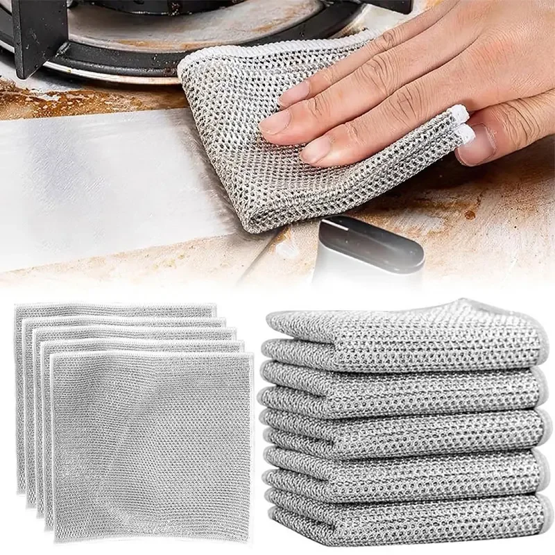 10/20PCS Multipurpose Wire Cleaning Cloths Kitchen Dishwashing Cloths Pan Pot Dishes Rags Wet & Dry Non-stick Oil Dishcloths