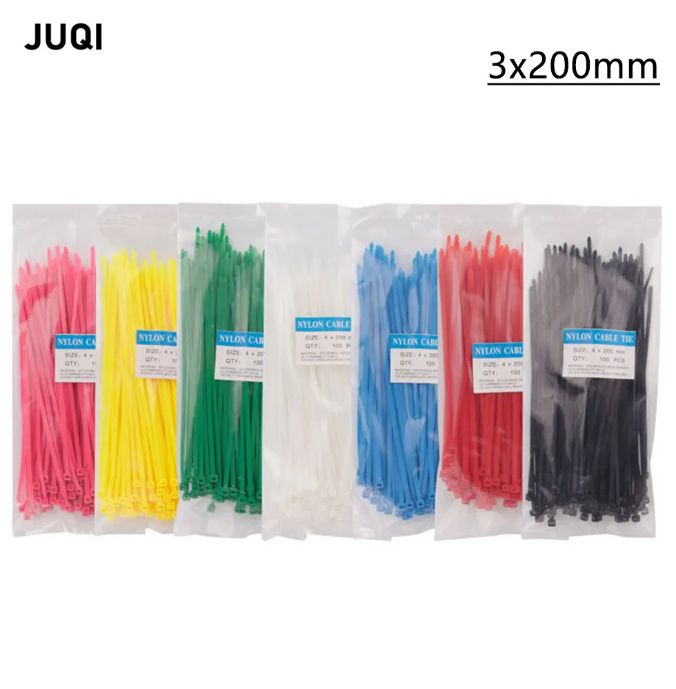 100pcs 3x200 width 2.5mm Self-Locking White Black Red Blue Yellow Green Nylon Wire Cable Zip Ties.Cable Ties