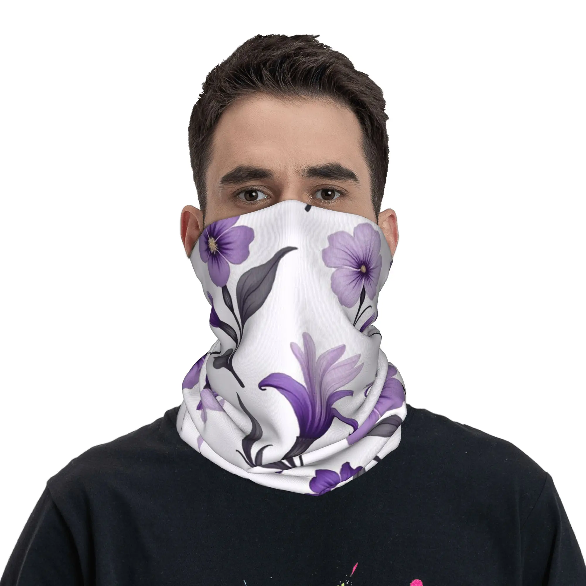 February Birth Flower Violet Bandana Neck Cover Printed Wrap Scarf Face Mask Hiking Fishing for Men Women Adult All Season