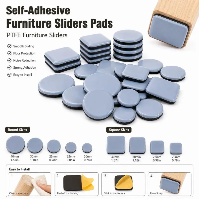 4~12pcs Self Adhesive Furniture Sliders Anti Scratch Pads Thickened Moving Protector for Hardwood Floors